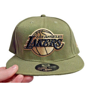 Ultra Game NBA Los Angeles Lakers Olive Green Logo Snapback New